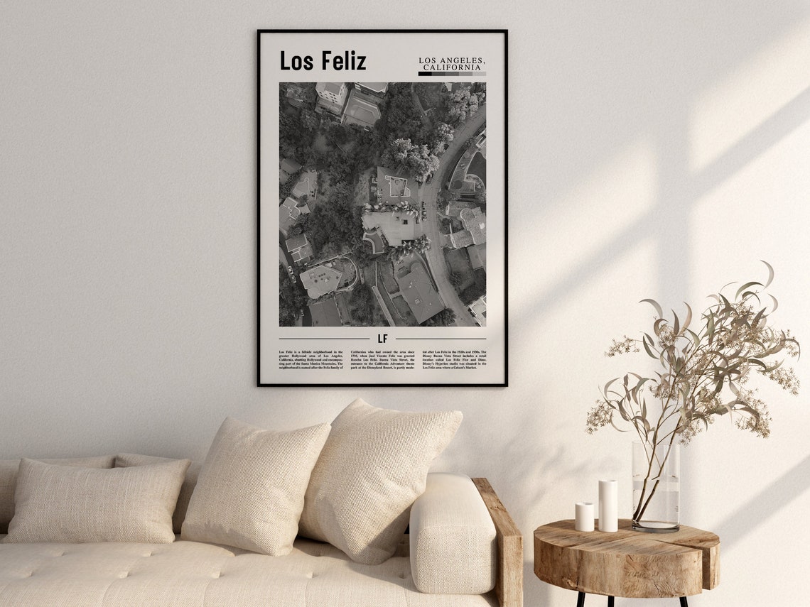 Los Feliz Poster Black And White Los Feliz Print Black And White Los Feliz Wall Art Minimal Travel Print Travel Poster - Image 2