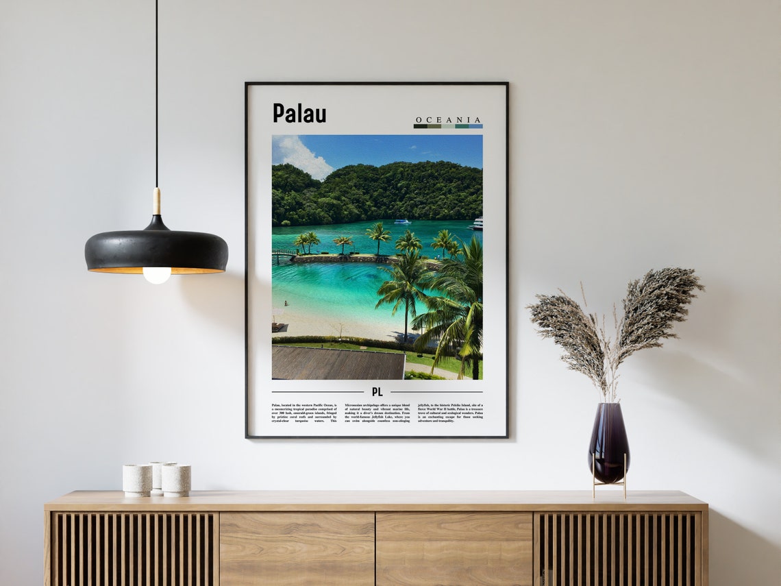 Palau Poster Palau Print Palau Wall Art Minimal Travel Print Travel Destination Oil Painting Poster - Image 4