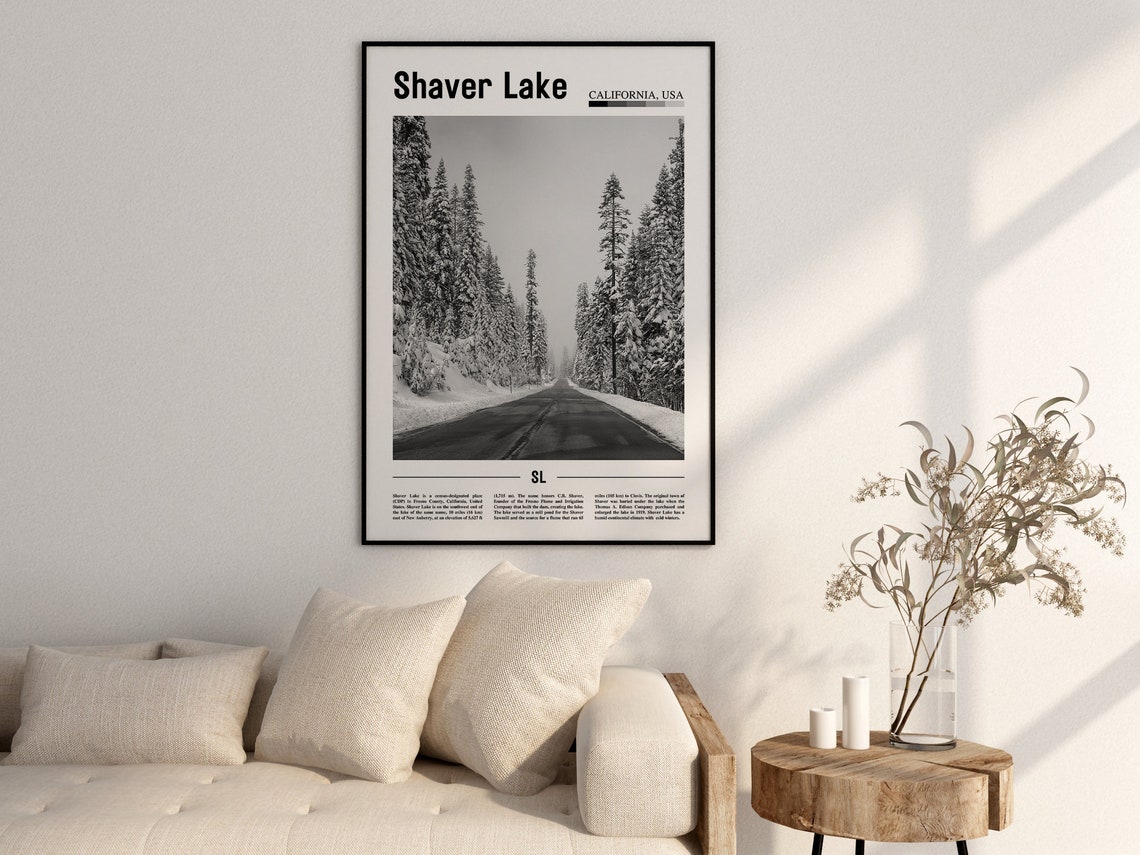 Shaver Lake Poster Black And White Shaver Lake Print Black And White Shaver Lake Wall Art Minimal Travel Print Travel Poster - Image 2