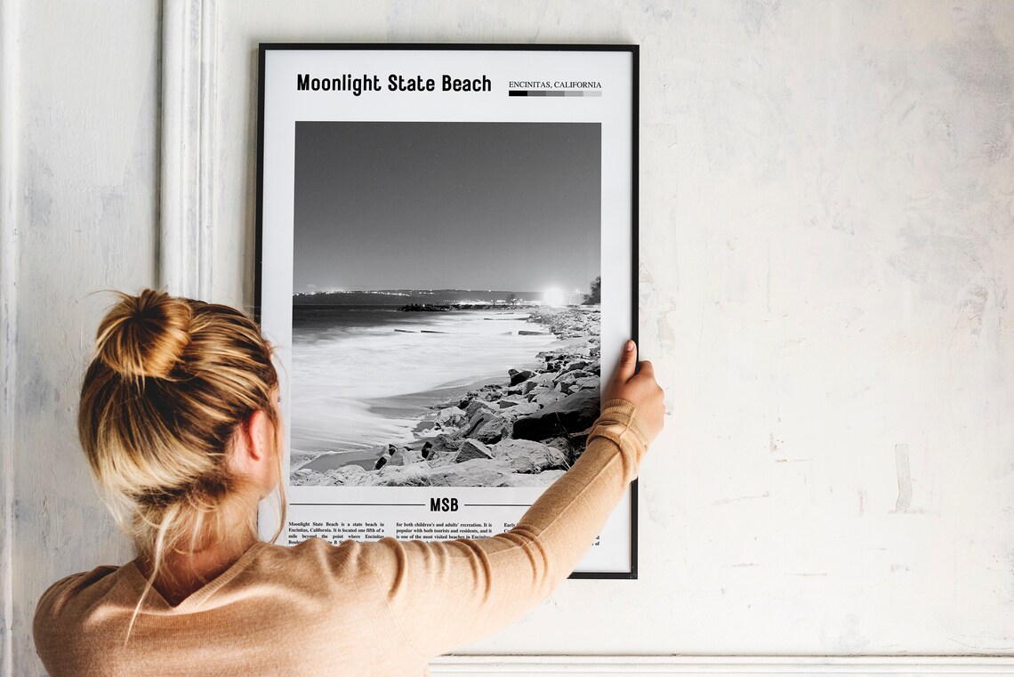 Moonlight State Beach Travel Poster, Black And White - Image 4