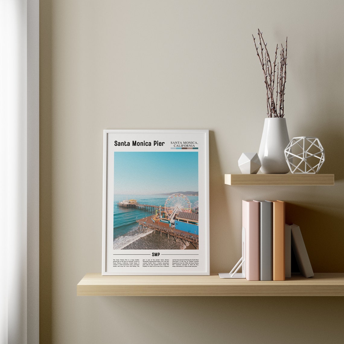 Santa Monica Pier Print Santa Monica Pier Poster Santa Monica Pier Wall Art Minimal Travel Print Minimal City Poster Oil Painting Poster - Image 3