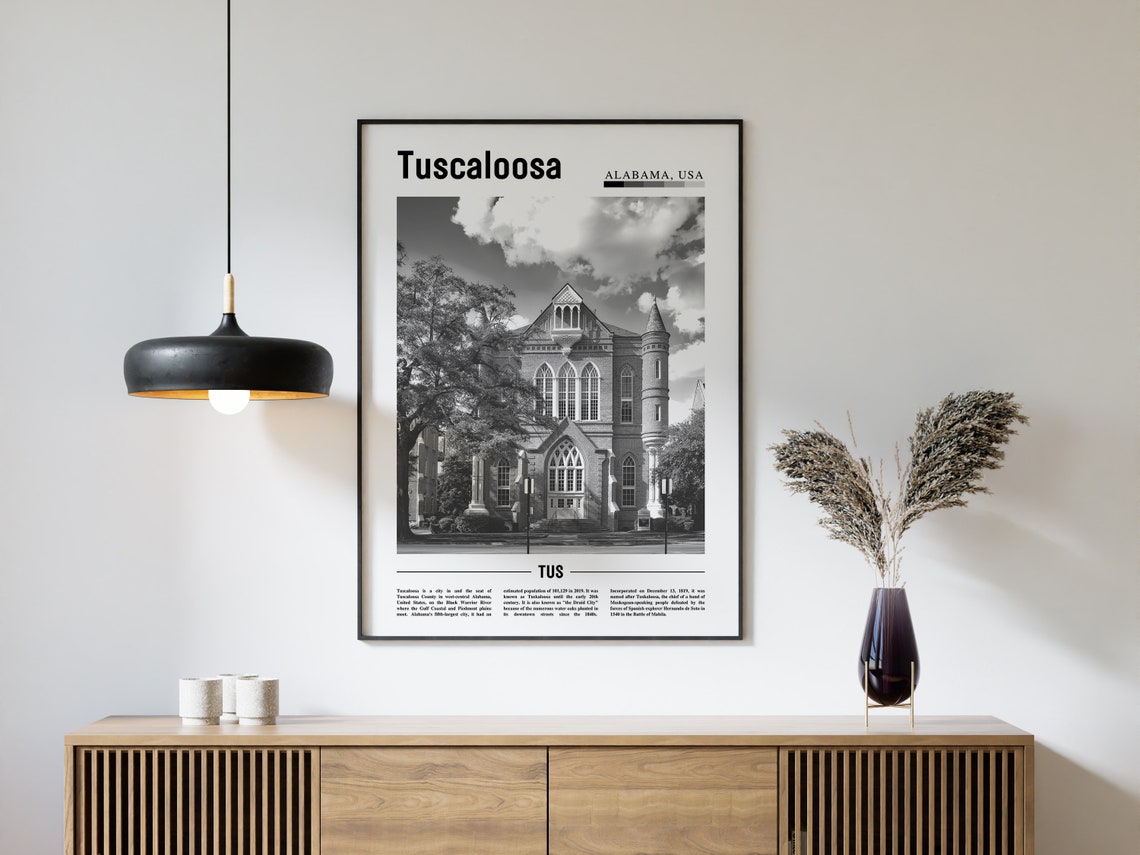 Tuscaloosa Poster Black And White Tuscaloosa Print Black And White Tuscaloosa Wall Art Minimal Travel Print Travel Poster - Image 4