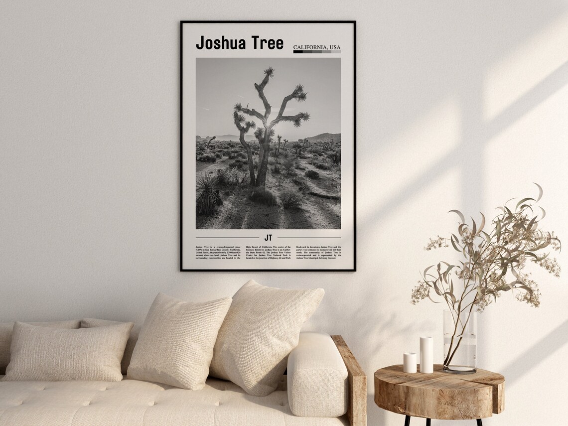Joshua Tree Travel Poster, Minimal Black And White - Image 2