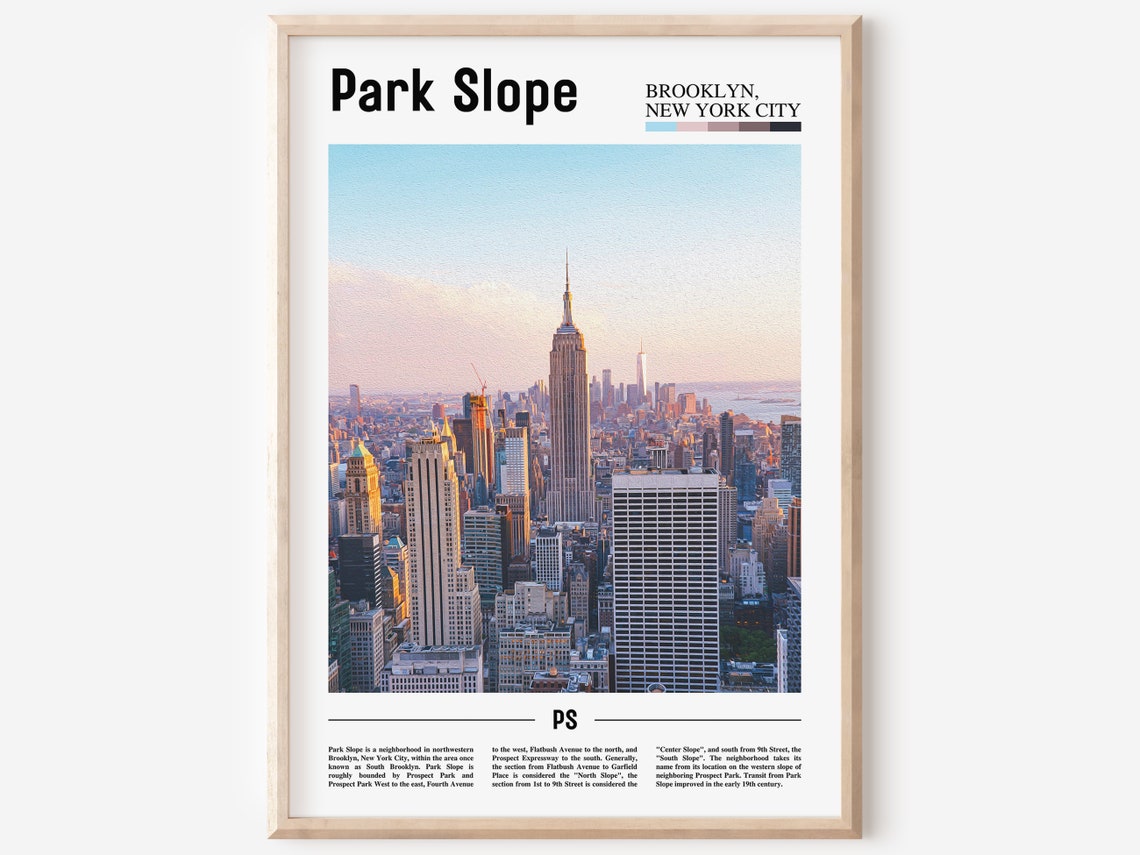 Park Slope Print Park Slope Poster Park Slope Wall Art Oil Painting Poster Colorful City Print City Artwork Travel Artwork Travel Art