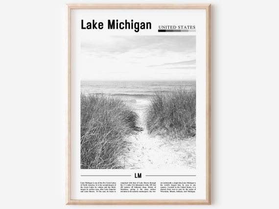 Lake Michigan Poster Black And White Lake Michigan Print Black And White Lake Michigan Wall Art Minimal Travel Print Travel Poster