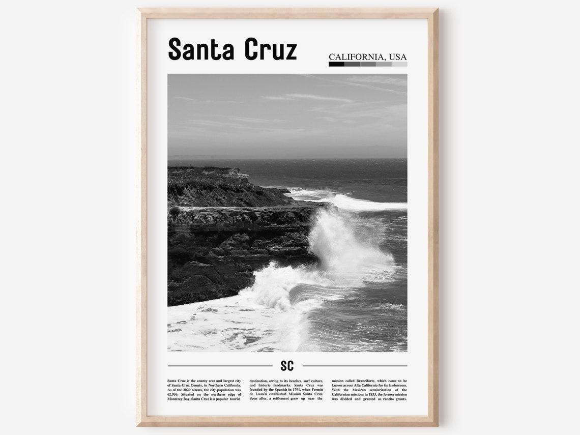 Santa Cruz Poster Black And White Santa Cruz Print Black And White Santa Cruz Wall Art Minimal Travel Print Travel Poster