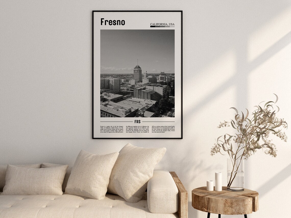 Fresno Poster Black And White Fresno Print Black And White Fresno Wall Art Minimal Travel Print Travel Poster - Image 2