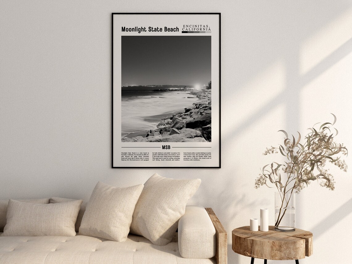 Moonlight State Beach Travel Poster, Black And White - Image 2