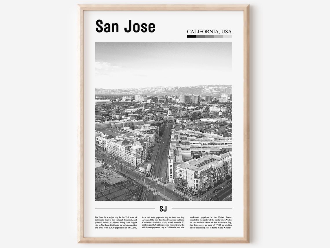 San Jose Print Black And White San Jose Poster San Jose Wall Art Travel Poster City Artwork Travel Artwork Travel Wall Art City Art Print