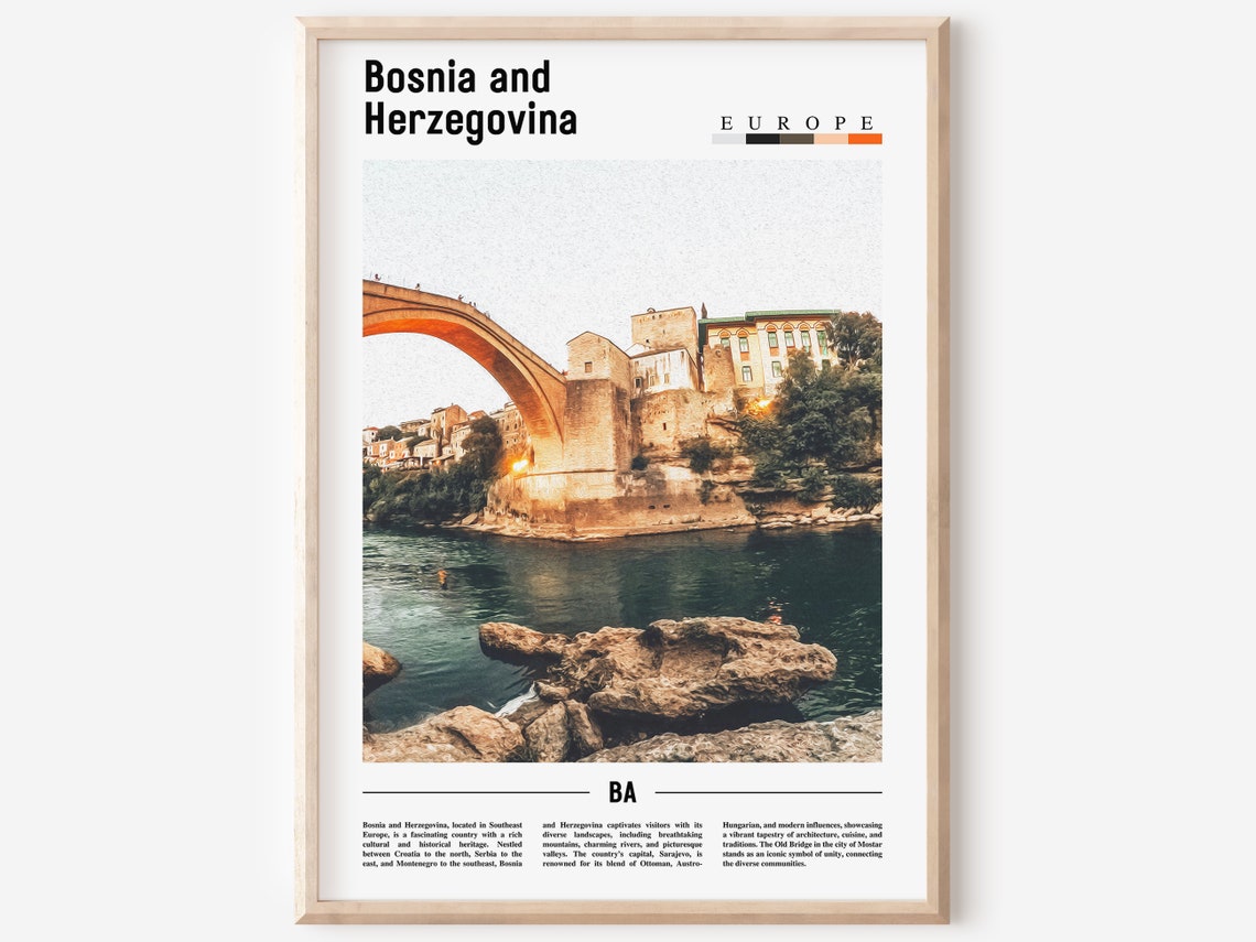 Bosnia And Herzegovina Poster Bosnia And Herzegovina Print Bosnia And Herzegovina Wall Art Minimal Travel Print Oil Painting Poster