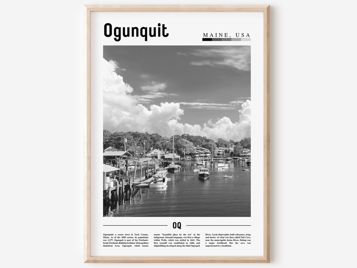 Ogunquit Minimal Travel Poster, Black And White