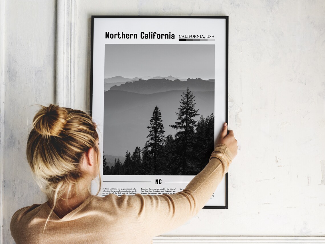 Northern California Poster Black And White Northern California Print Black And White Northern California Wall Art Minimal Travel Print - Image 5