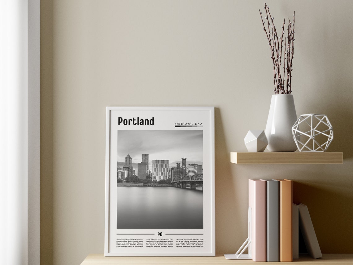 Portland Poster Black And White Portland Print Black And White Portland Wall Art Minimal Travel Print Travel Poster - Image 3