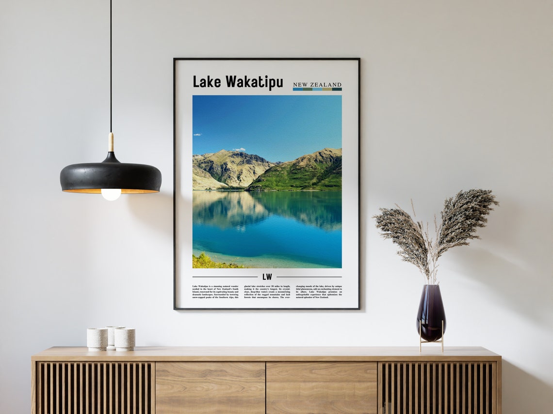 Lake Wakatipu, Minimal Travel Art Print - Image 4