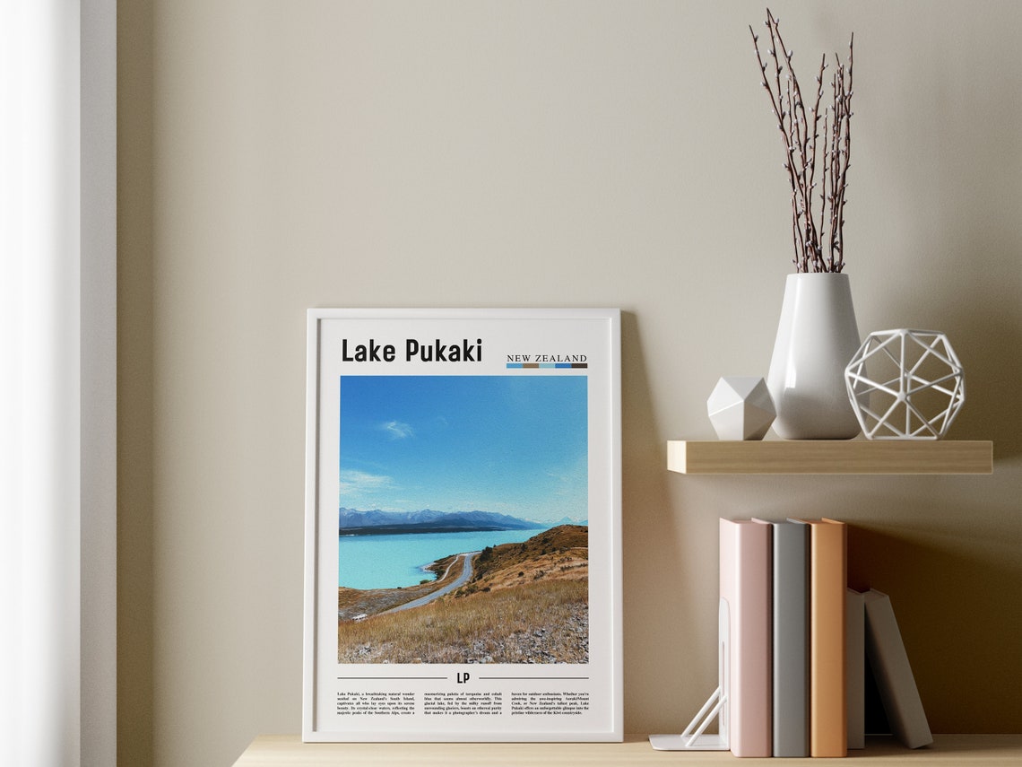Lake Pukaki Poster Lake Pukaki Print Lake Pukaki Wall Art Minimal Travel Print Travel Destination Oil Painting Poster - Image 3