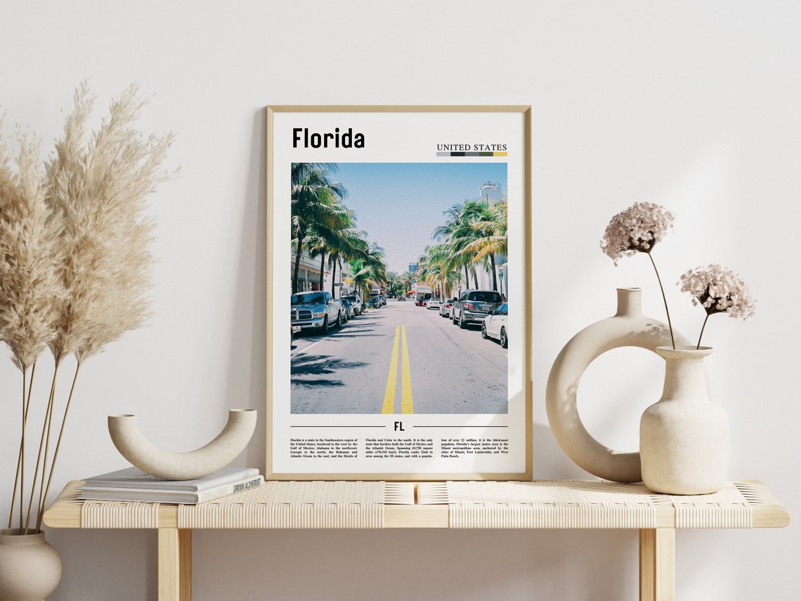 Florida Poster Florida Print Florida Wall Art Minimal Travel Print Minimal City Poster Travel Destination Oil Painting Poster - Image 5
