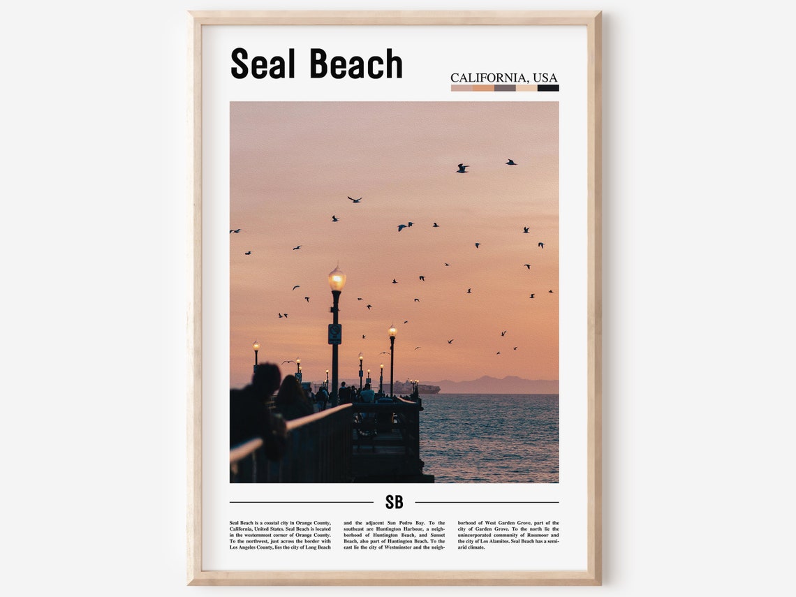 Seal Beach Print Seal Beach Poster Seal Beach Wall Art Minimal Travel Print Minimal City Poster Travel Destination Oil Painting Poster