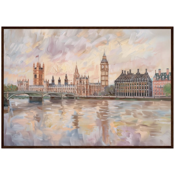London Impressionism Painting Uk Travel Art Print England Skyline Cityscape Ready To Hang Wall Decor