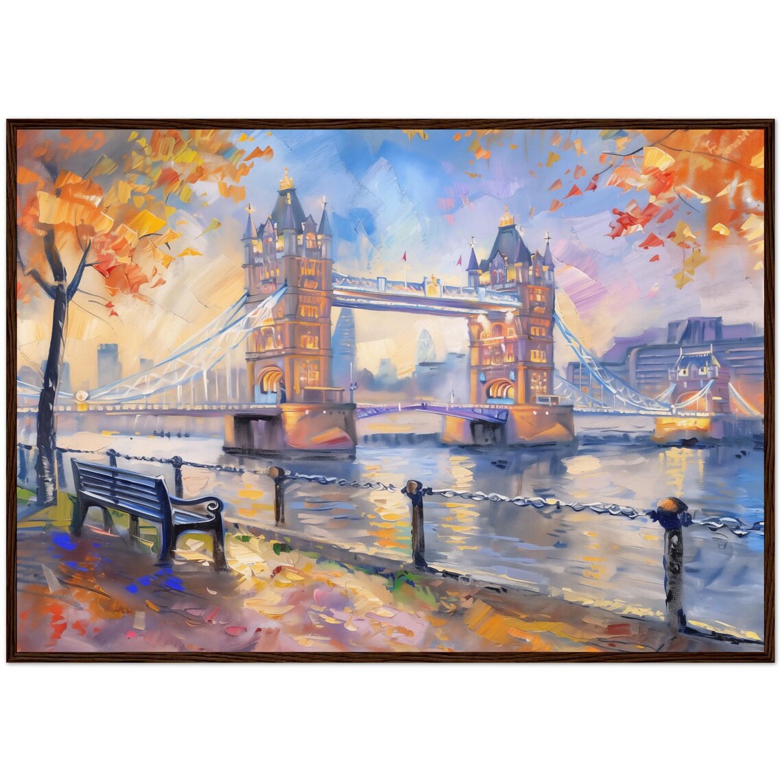 London Bridge Painting UK Travel Poster, Autumn Cityscape
