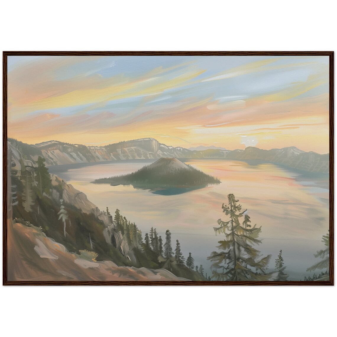Crater Lake National Park Sunset Warm Rustic Oil Painting Poster