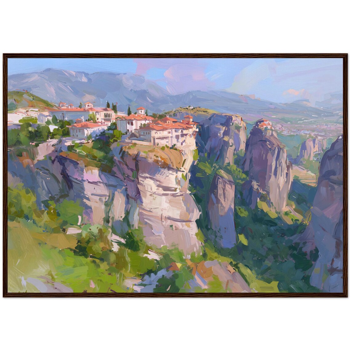 Meteora Greece Monastery Rock Pillars Landscape Oil Painting Poster