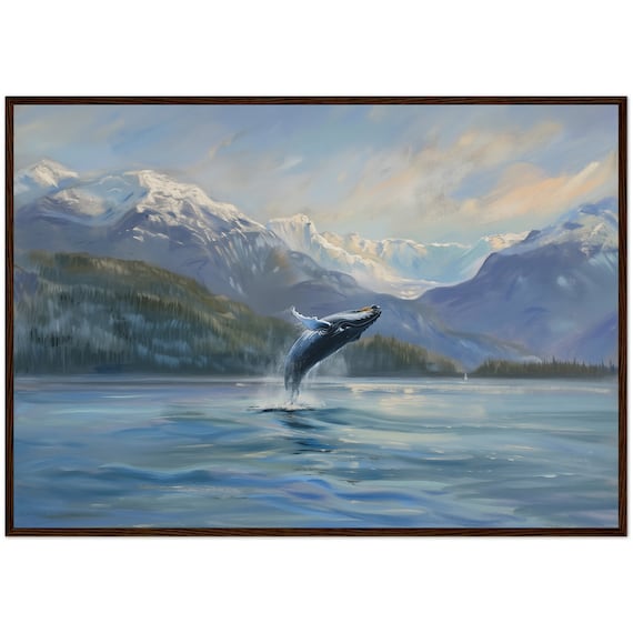 Kenai Fjords Alaska Humpback Whale Breach Snowcapped Peaks Poster