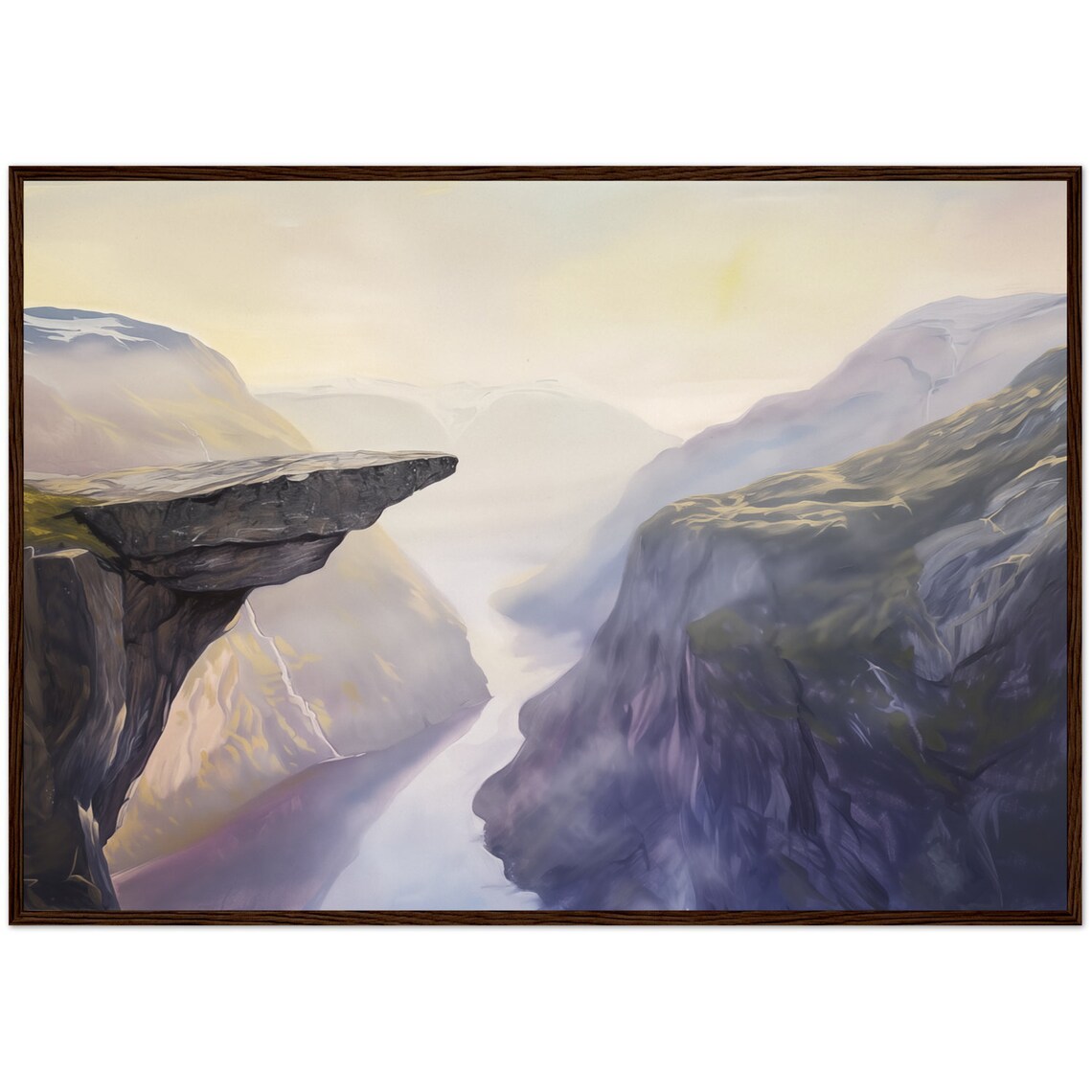Trolltunga Norway Cliff Fjord Oil Painting Misty Mountain Landscape Poster