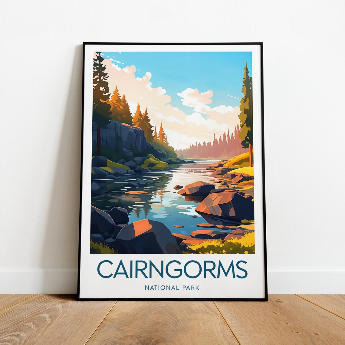 Cairngorms National Park Scotland Mountain River Sunset Poster