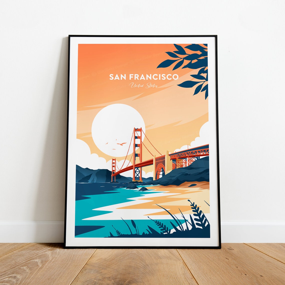 San Francisco Golden Gate Bridge Sunset Coastline Scene Poster