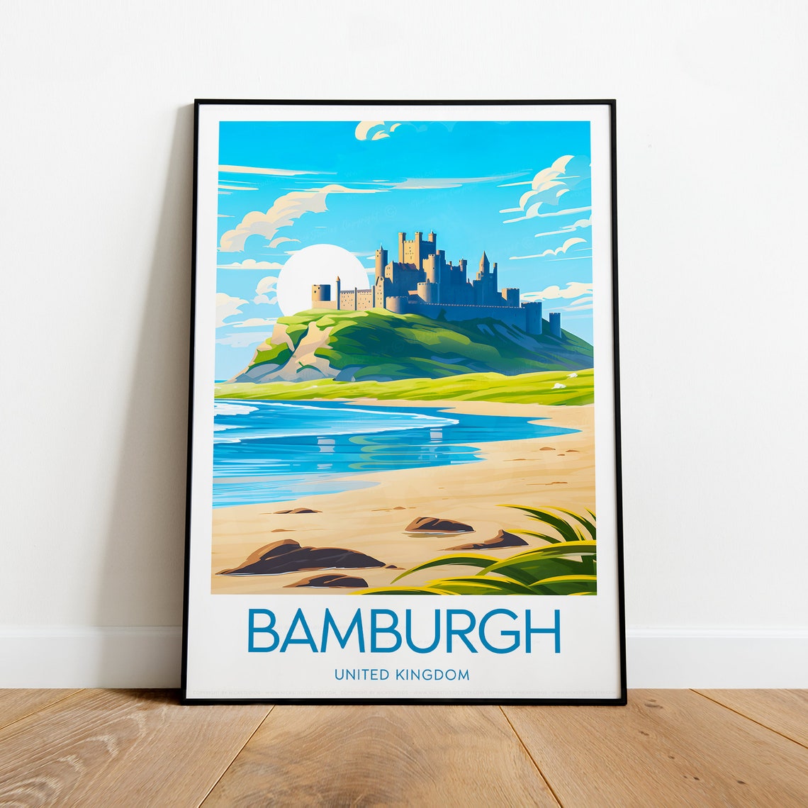Bamburgh Castle on the Cliffs above a Sandy Beach England Poster