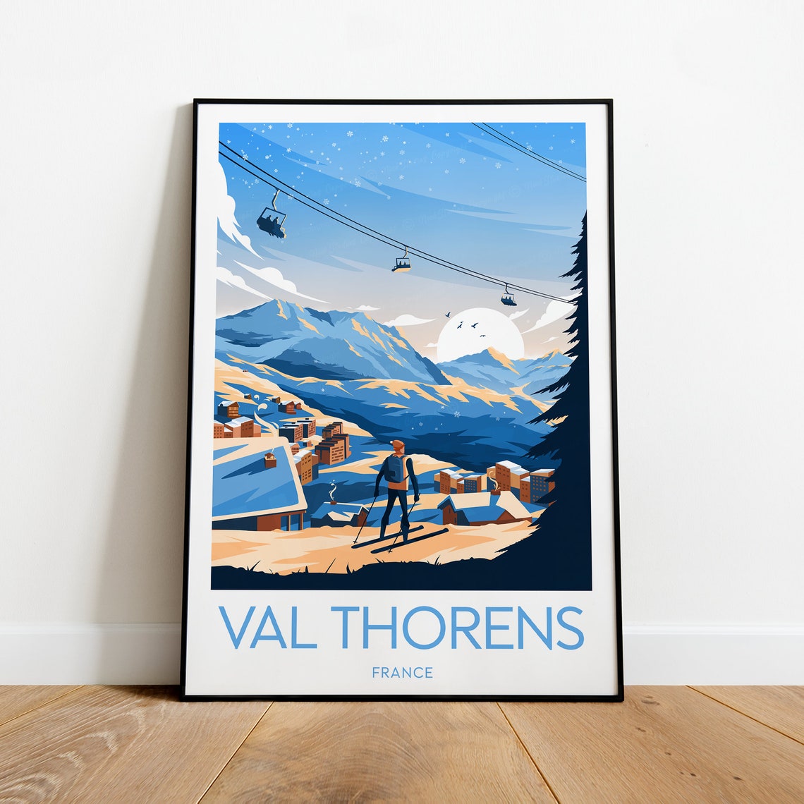 Val Thorens France Ski Resort Skier Vintage Alpine Travel Poster - Image 2