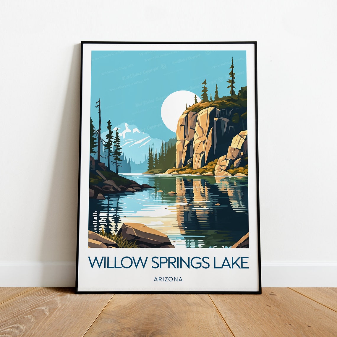 Willow Springs Lake Arizona Pine Cliffs Reflection Travel Poster