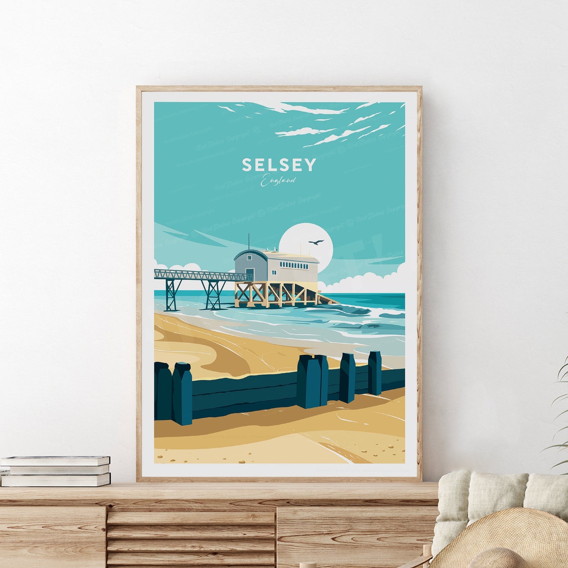 Selsey England Seaside Pier Beach Vintage Style Travel Art Poster - Image 2