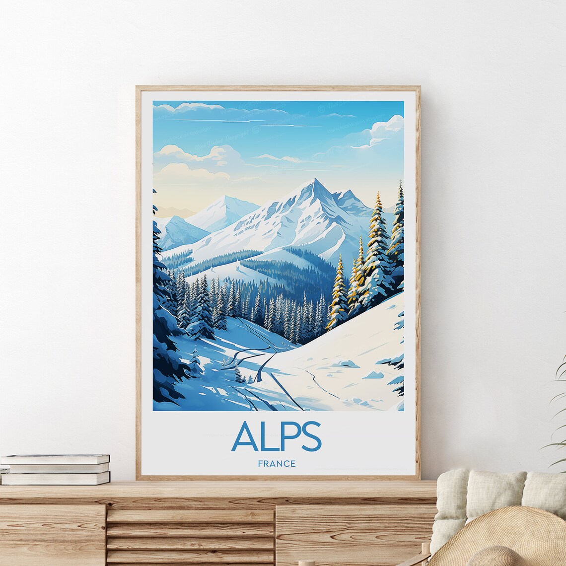 Snowy French Alps Majestic Snowcapped Ski Mountain Peaks Poster - Image 2