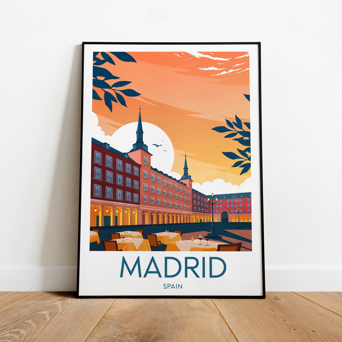 Madrid Spain Plaza Mayor Sunset Evening Dining Terrace Poster