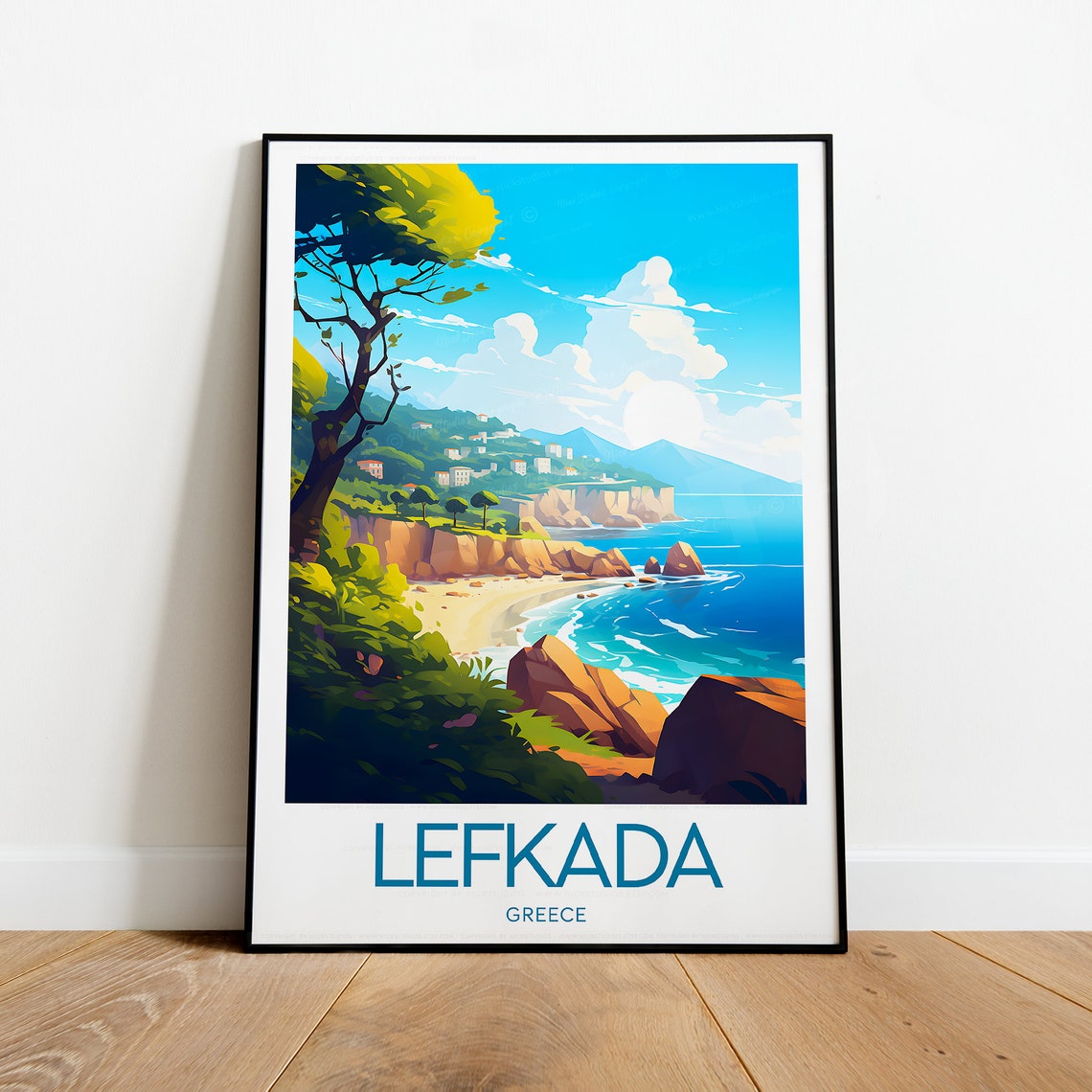 Lefkada Greece Island Cliffs Beach Coastal Bay Travel Poster