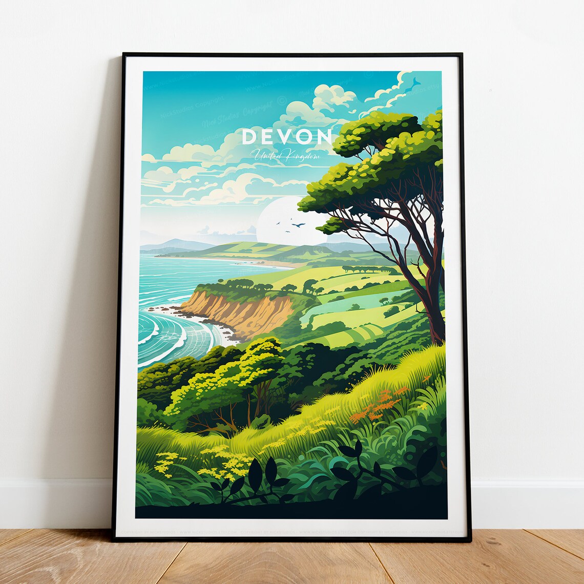 Devon United Kingdom Green Cliffs Coastline English Travel Poster - Image 2