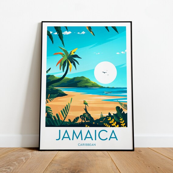 Jamaica Caribbean Beach Palm Tree Sunset Tropical Island Poster