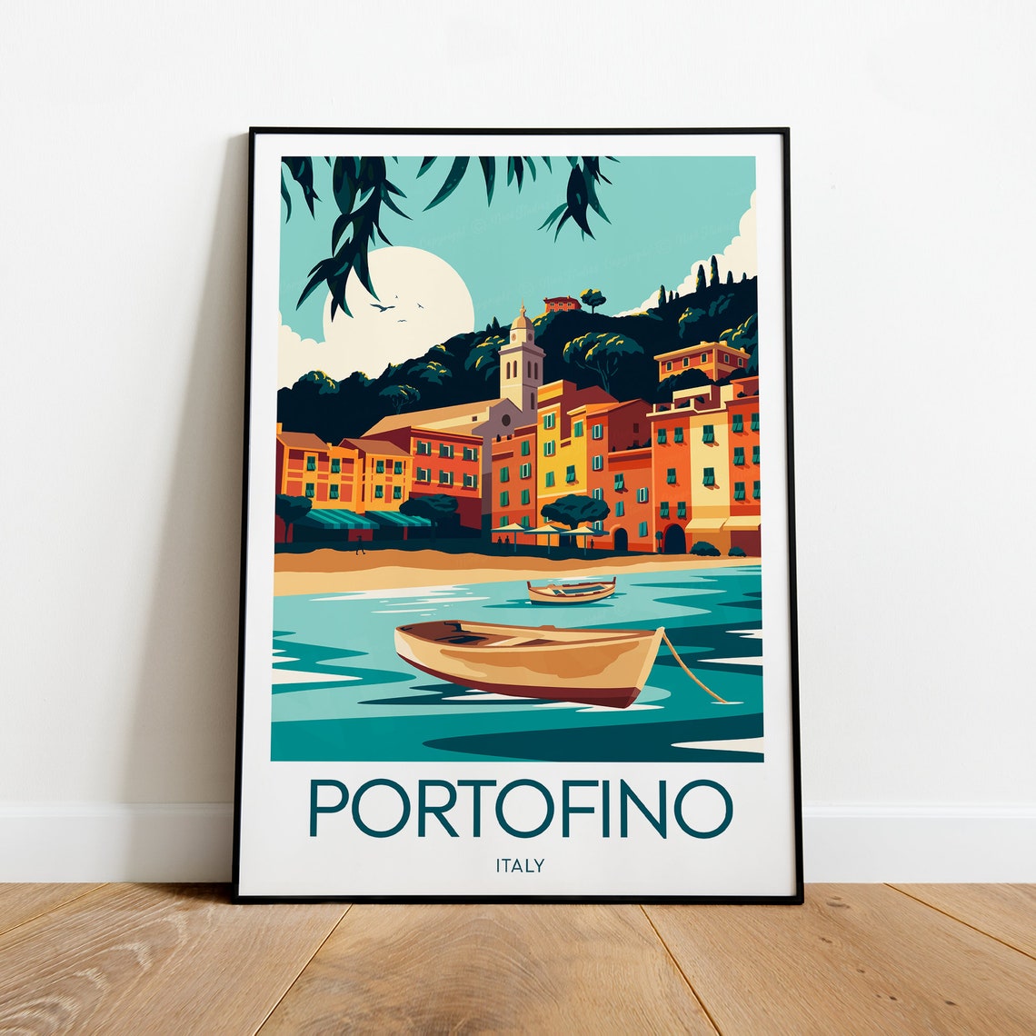 Portofino Italy Harbor Pastel Waterfront Boats Classic Poster