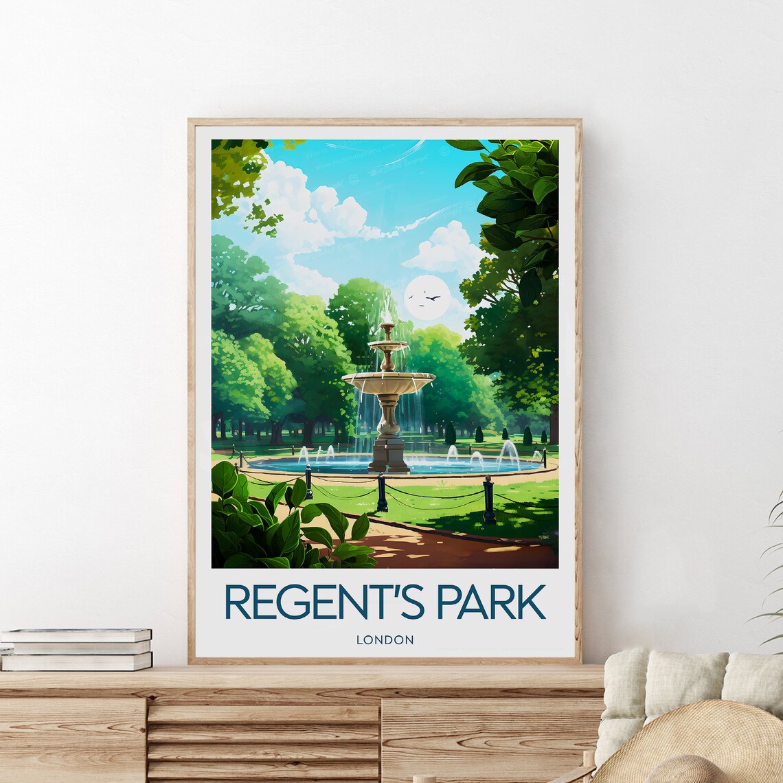 Regents Park London Garden Fountain Sunny Morning Art Poster