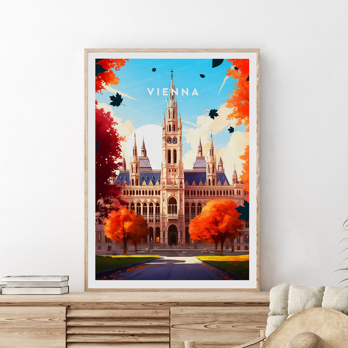 Vienna Austria Historic Rathaus Fall Foliage Skyline Wall Art - Image 2