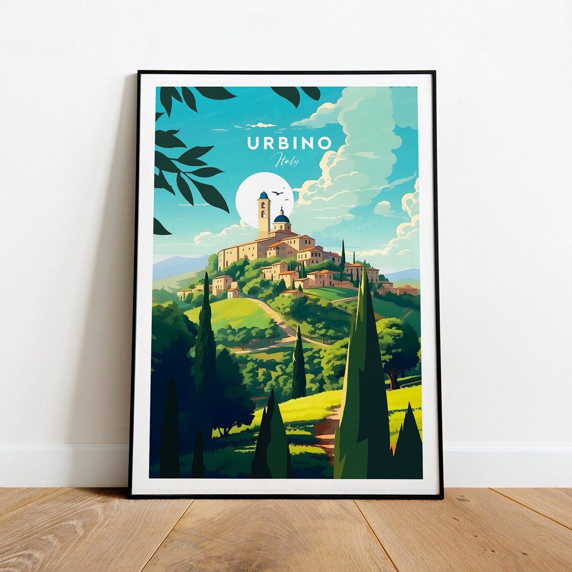 Urbino Italy Hilltop Town Cathedral Cypress Hills Travel Poster - Image 2