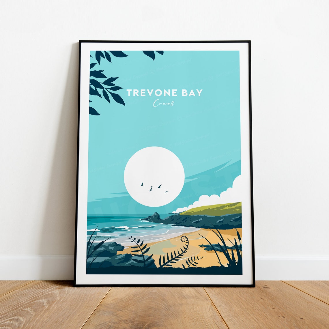 Trevone Bay Cornwall Minimalist Sun Bay Coast Landscape Travel Poster - Image 2