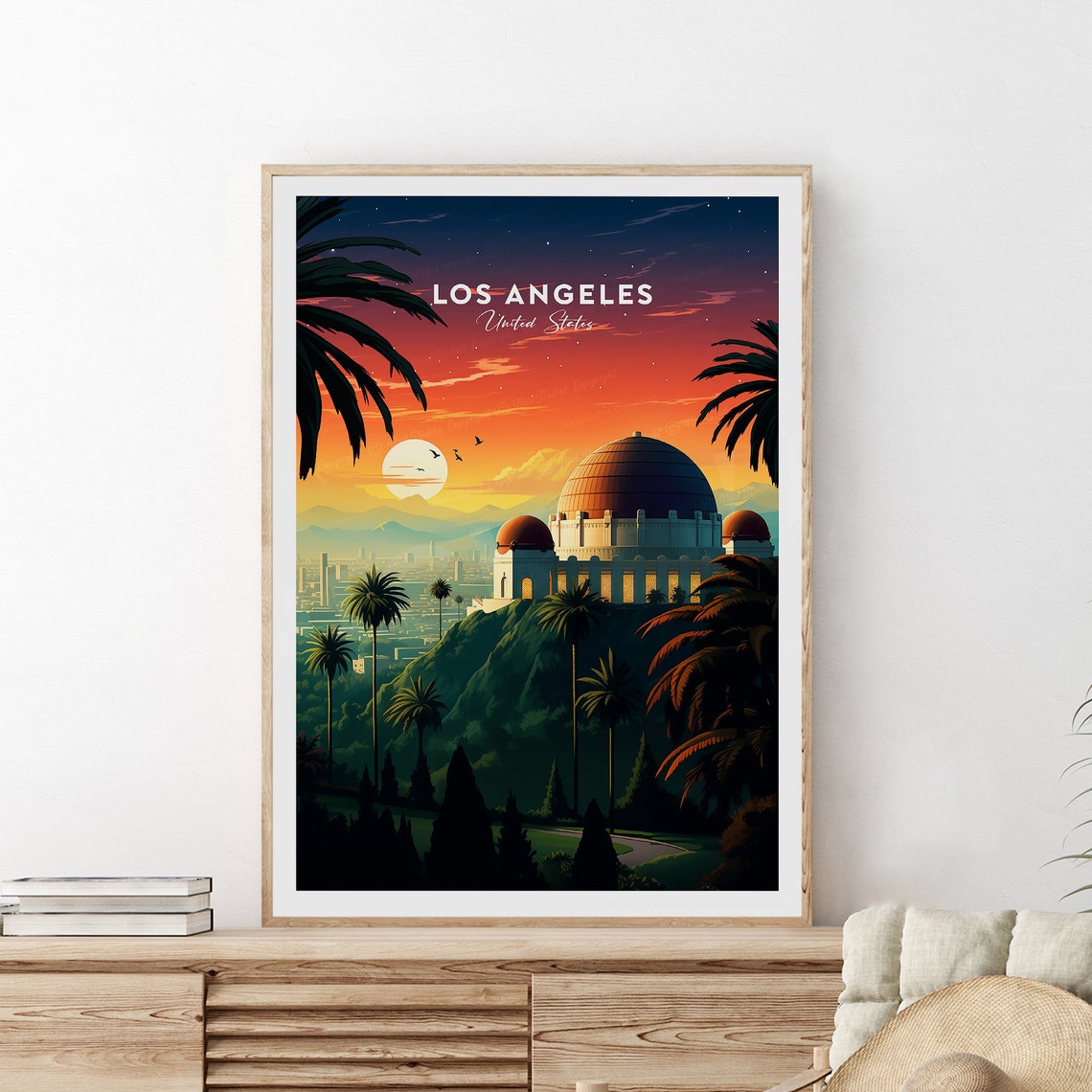 Los Angeles Griffith Observatory Sunset Palm Trees Travel Poster - Image 2