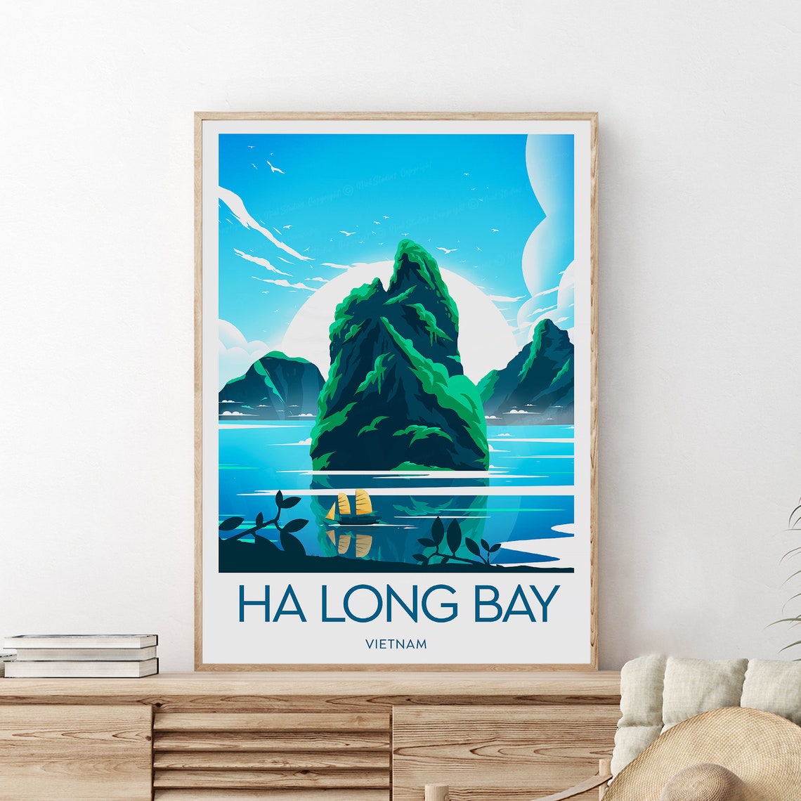 Ha Long Bay Vietnam Limestone Karst Islands Junk Boat Travel Poster