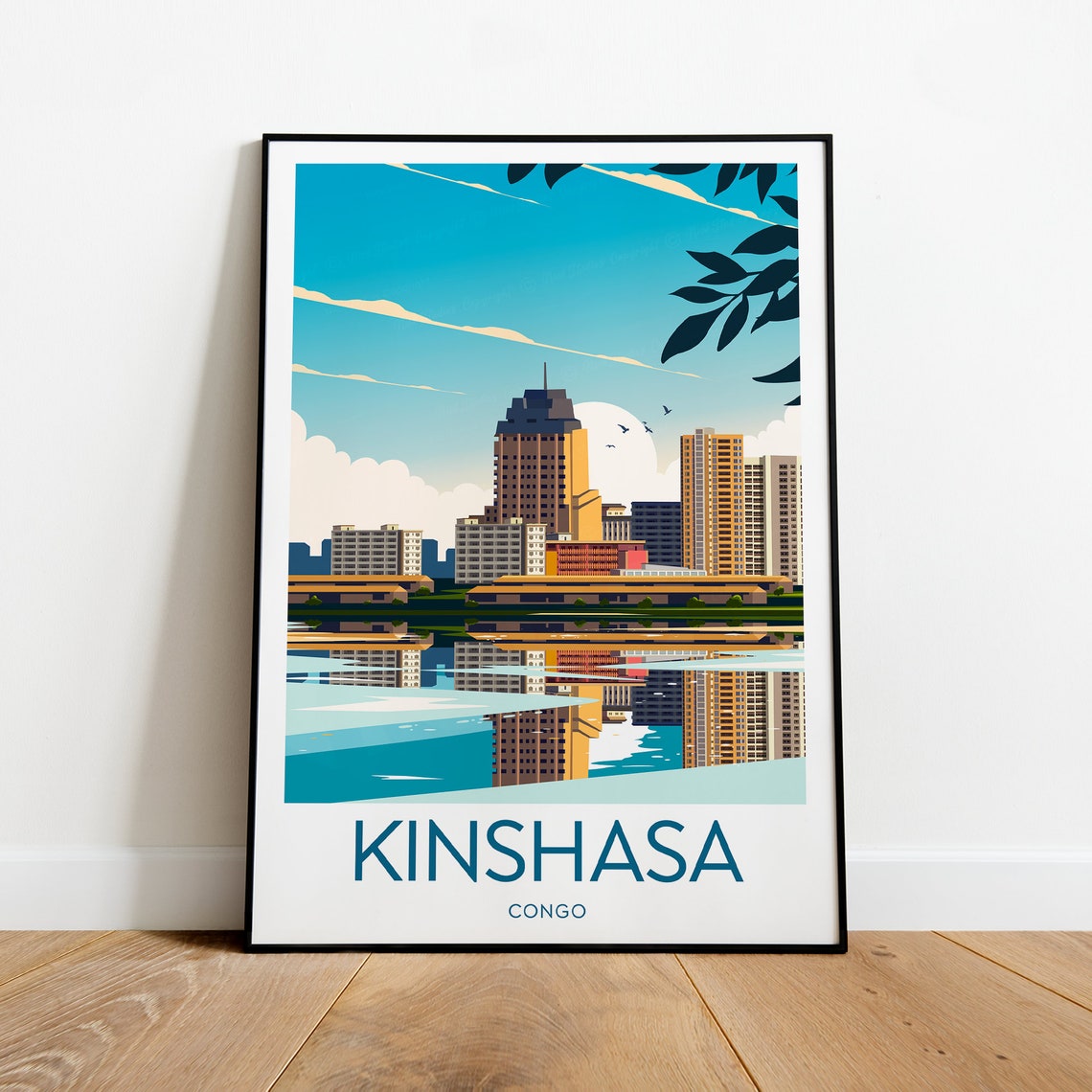 Kinshasa Congo City Skyline River Reflection Illustration Poster - Image 2