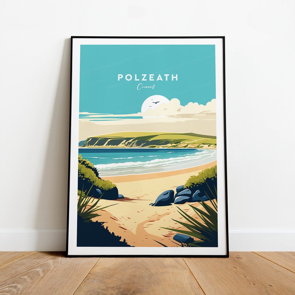Sunny Polzeath Cornwall Sandy Bay Beach With Green Headland Print - Image 2