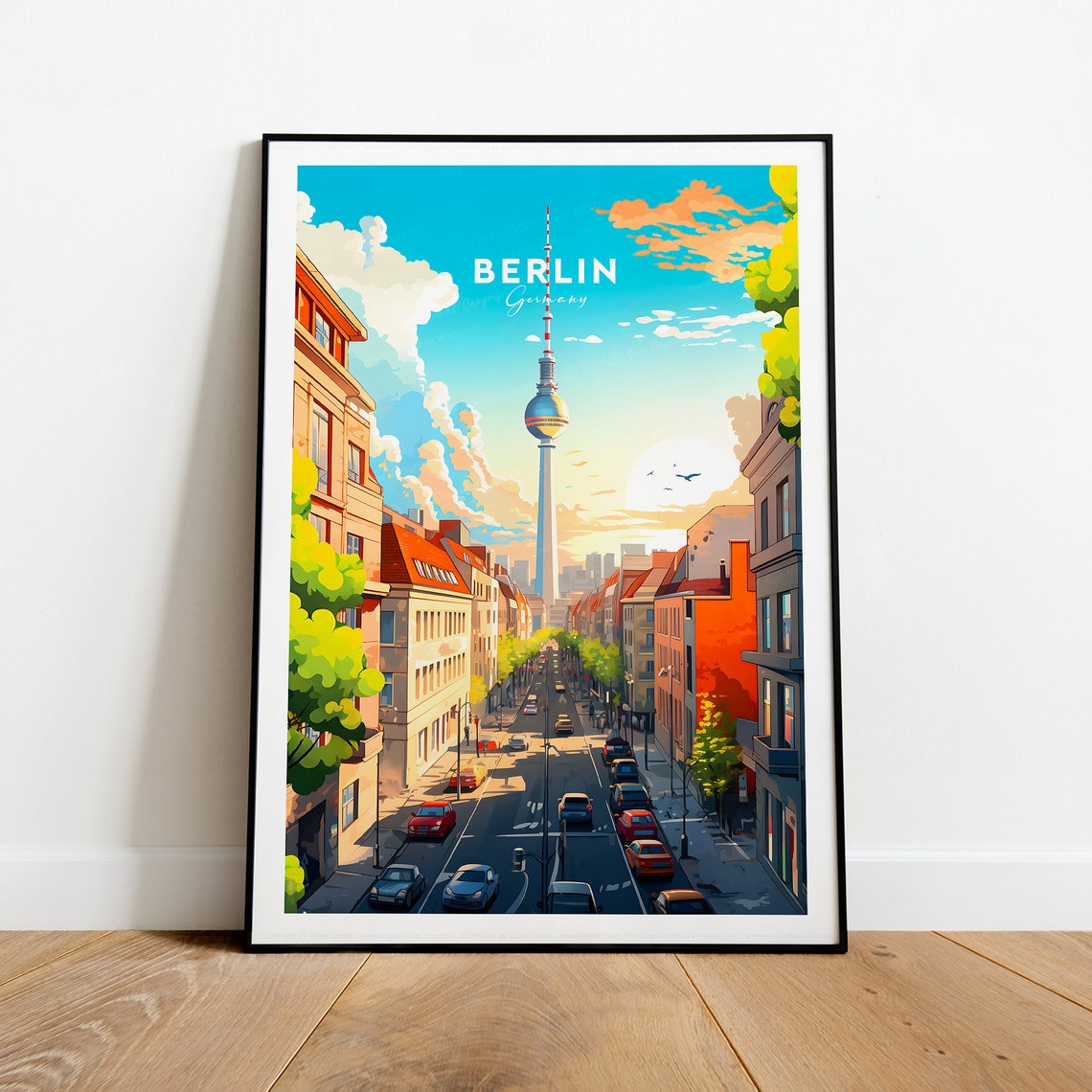 Berlin Germany Fernsehturm Bright Daytime Street View Poster