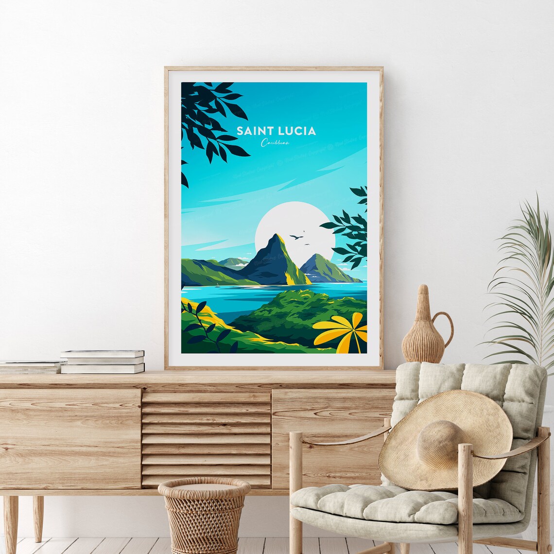 Saint Lucia Twin Pitons Mountains Caribbean Sea Travel Poster - Image 2