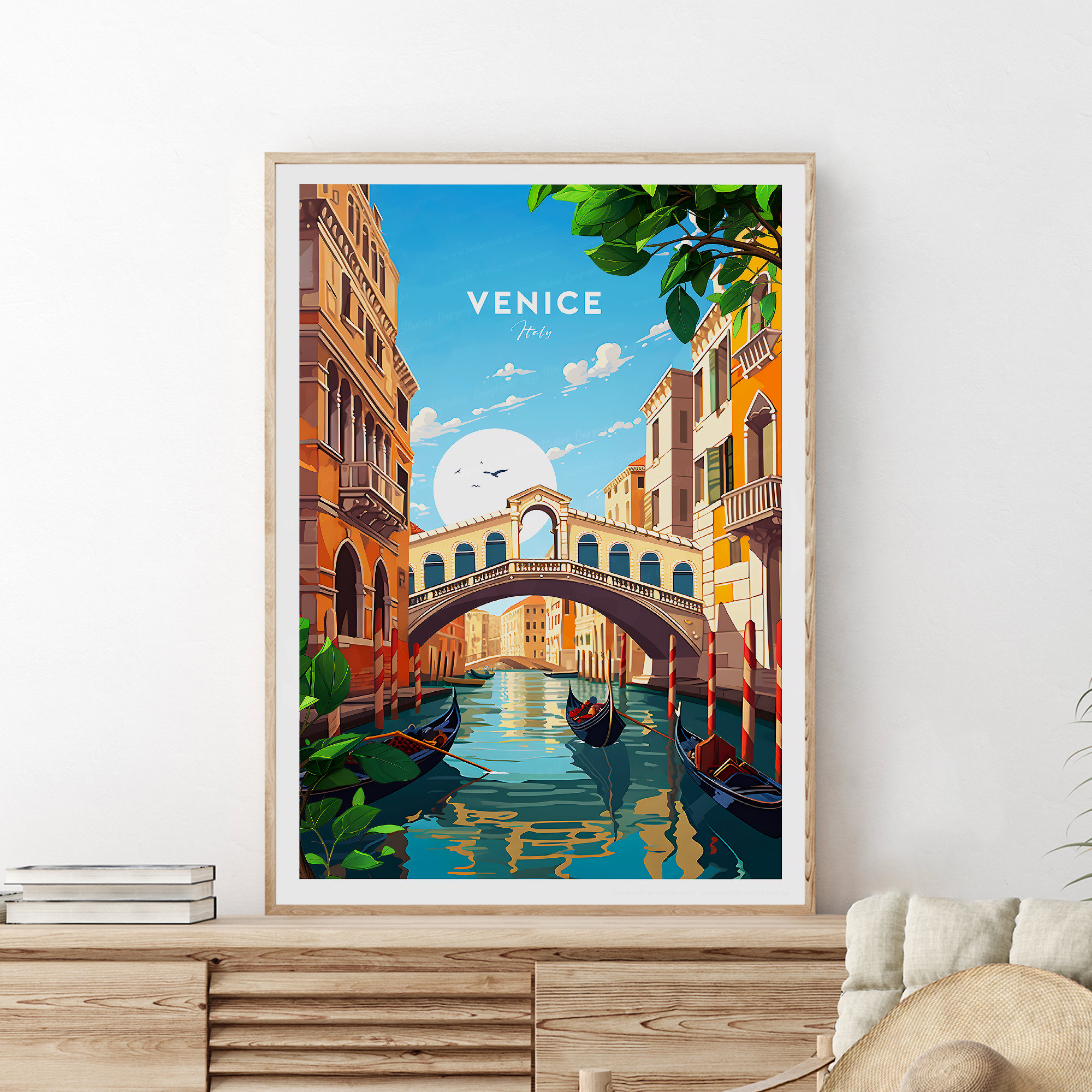 Venice Rialto Bridge Gondola Canal Morning Scene Italy Poster - Image 2
